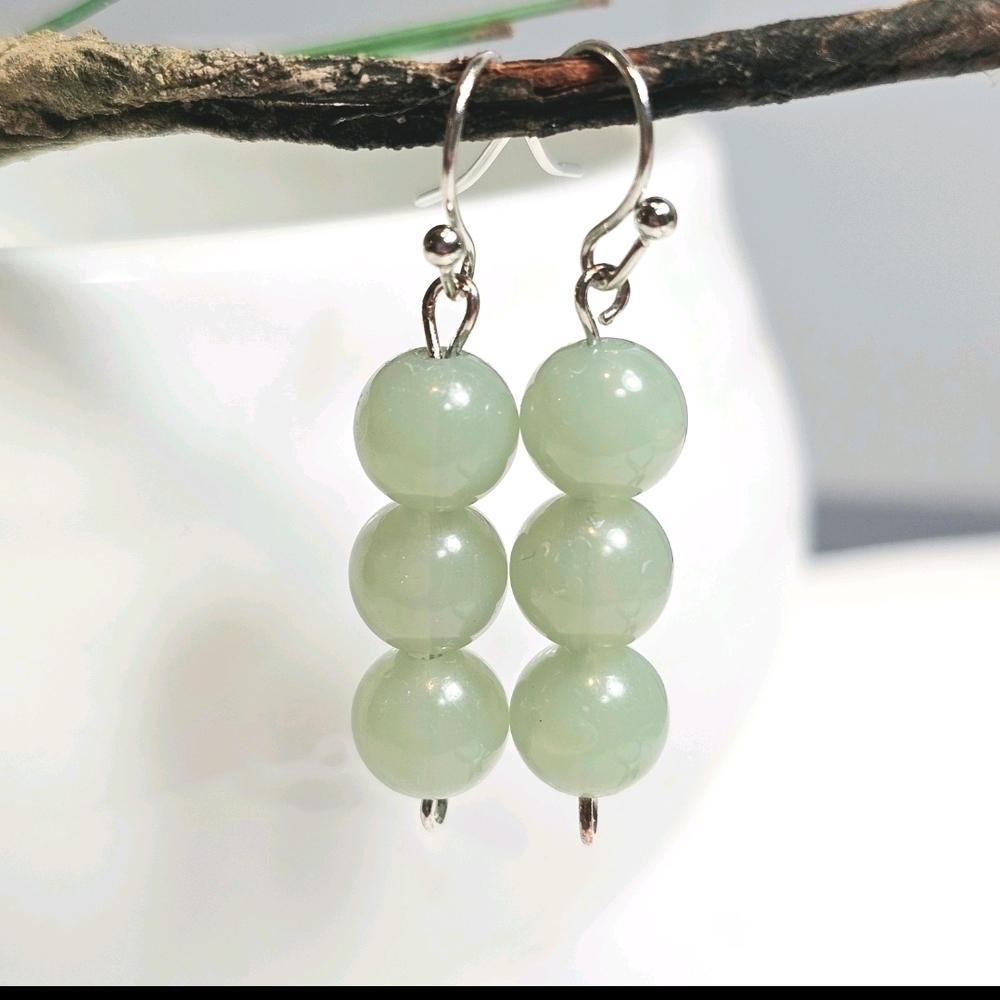 Natural Green Beaded Dangling Drop Earrings Spring Summer Accessories